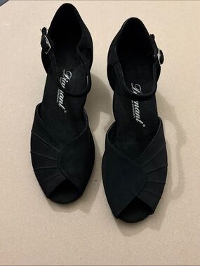 Black Peep-Toe Ankle-Strap Heels
